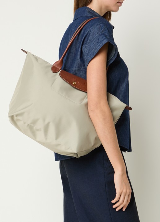 Longchamp Le Pliage Original schoudertas L met leren details - voorkant 7 grijs