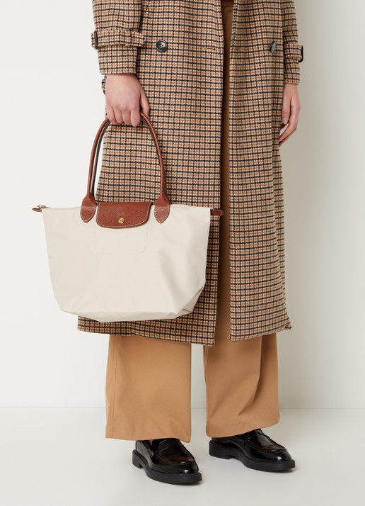 Longchamp Le Pliage Original schoudertas M met leren details - voorkant 2 creme