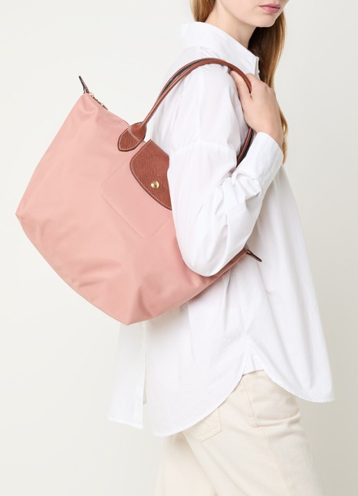 Longchamp Le Pliage Original schoudertas M met leren details - voorkant 2 oudroze