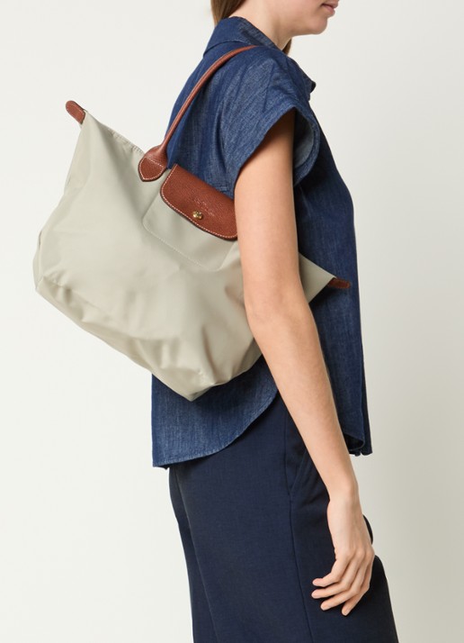 Longchamp Le Pliage Original schoudertas M met leren details - voorkant 6 grijs