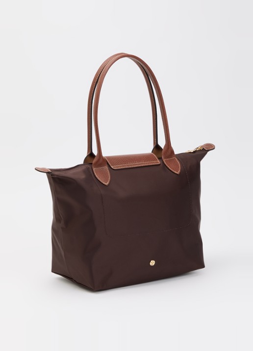 Longchamp Le Pliage Original schoudertas M met leren details - achterkant 2 chocoladebruin