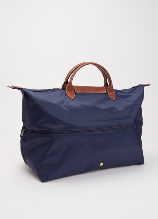 Longchamp Le Pliage Original vergrootbare reistas met leren details - achterkant donkerblauw