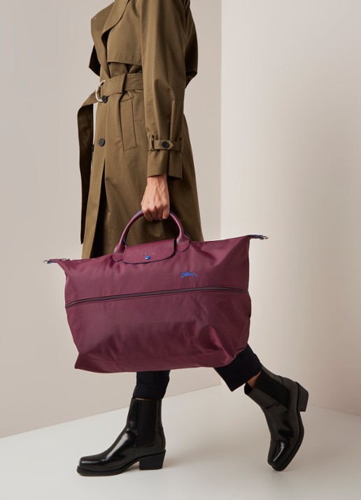 Longchamp Le Pliage reistas in maat verstelbaar - voorkant 6 aubergine