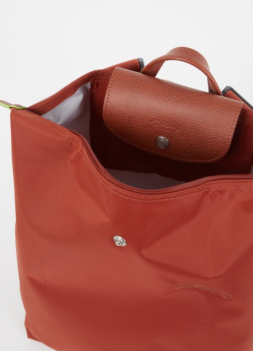 Longchamp Le Pliage rugzak M met leren details - detail kastanjebruin