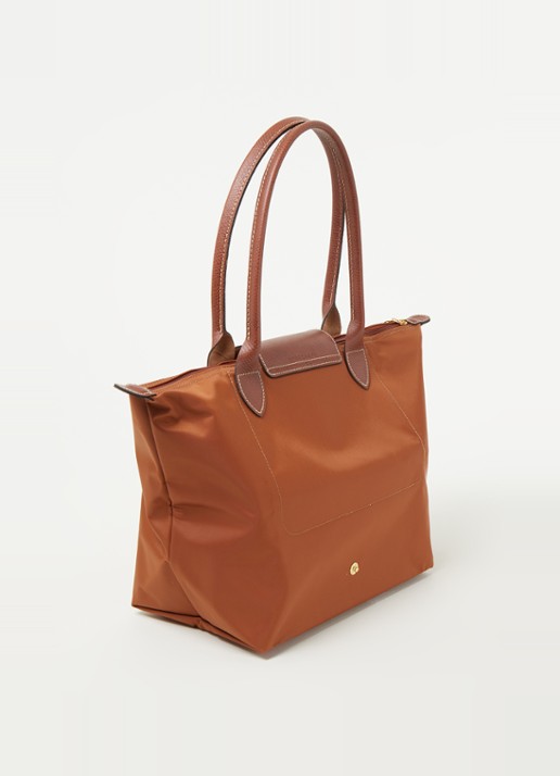 Longchamp Le Pliage schoudertas S met leren details - achterkant 4 cognac
