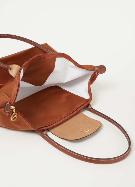 Longchamp Le Pliage schoudertas S met leren details - detail cognac