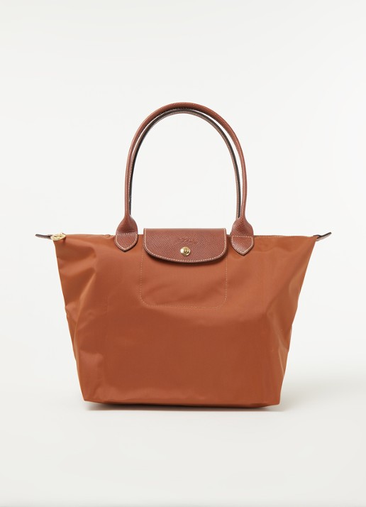 Longchamp Le Pliage schoudertas S met leren details - voorkant 5 cognac