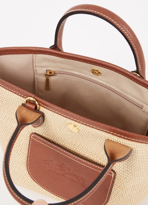 Longchamp Le Pliage XS Basket crossbodytas van raffia met leren details - detail 5 donkerbruin