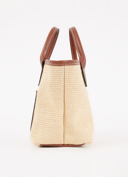 Longchamp Le Pliage XS Basket crossbodytas van raffia met leren details - detail 6 donkerbruin