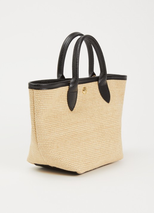 Longchamp Le Pliage XS Basket crossbodytas van raffia met leren details - achterkant 4 zwart