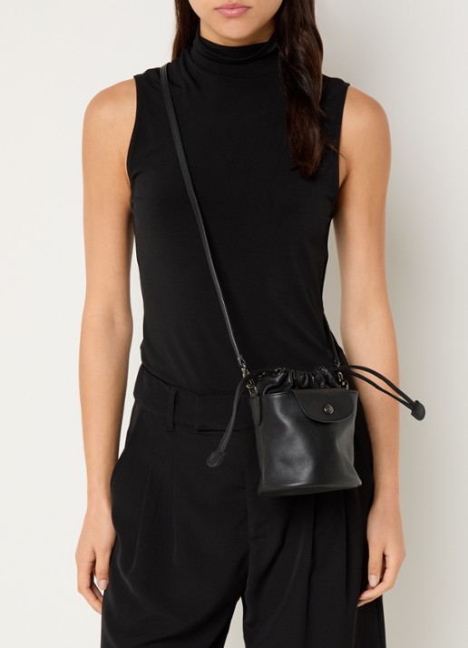 Longchamp Le Pliage Xtra crossbodytas XS van leer - voorkant 2 zwart