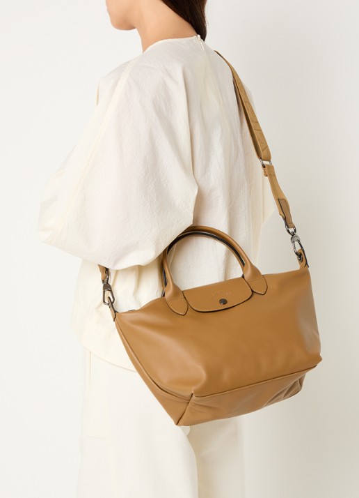 Longchamp Le Pliage Xtra handtas S van leer - voorkant 4 cognac