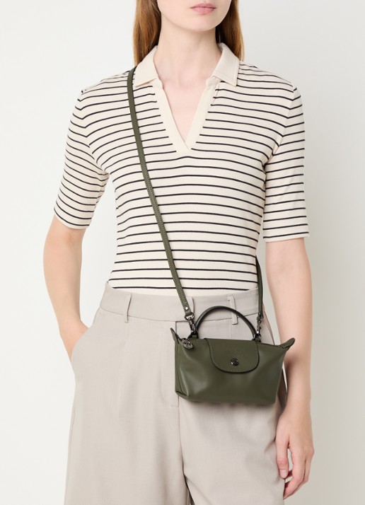 Longchamp Le Pliage Xtra handtas XS van leer met afneembare schouderriem - voorkant 3 legergroen