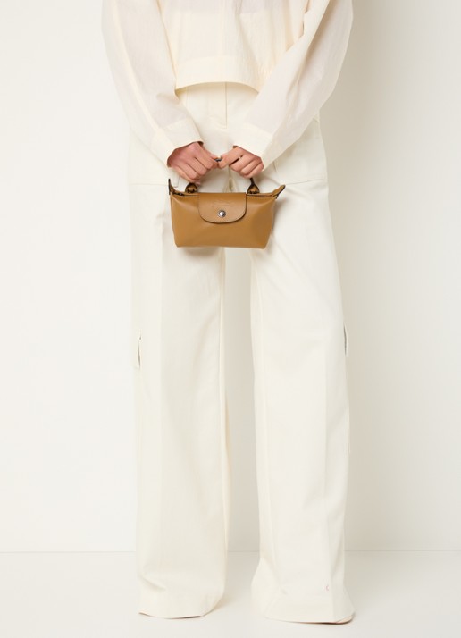 Longchamp Le Pliage Xtra handtas XS van leer met afneembare schouderriem - voorkant 6 cognac