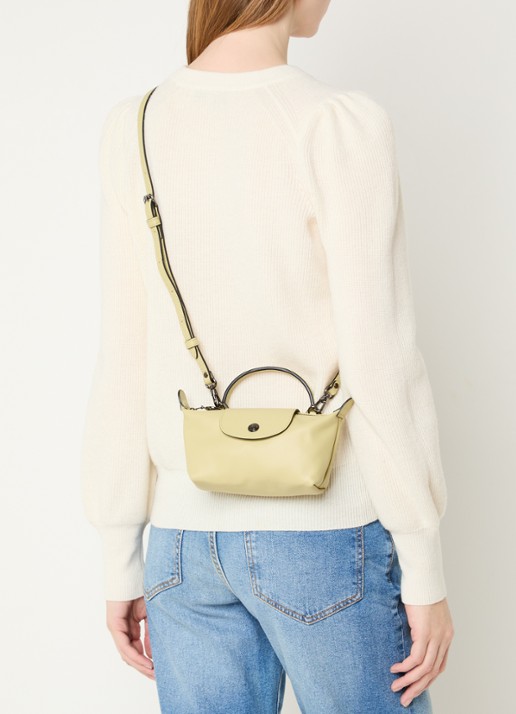 Longchamp Le Pliage Xtra handtas XS van leer met afneembare schouderriem - voorkant 6 lichtgroen