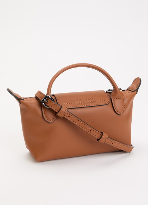 Longchamp Le Pliage Xtra handtas XS van leer met afneembare schouderriem - achterkant oranjebruin