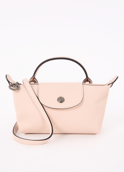 Longchamp Le Pliage Xtra handtas XS van leer - voorkant 2 lichtroze