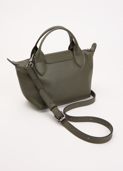 Longchamp Le Pliage Xtra handtas XS van leer - achterkant legergroen