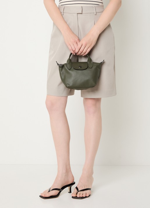 Longchamp Le Pliage Xtra handtas XS van leer - voorkant 3 legergroen
