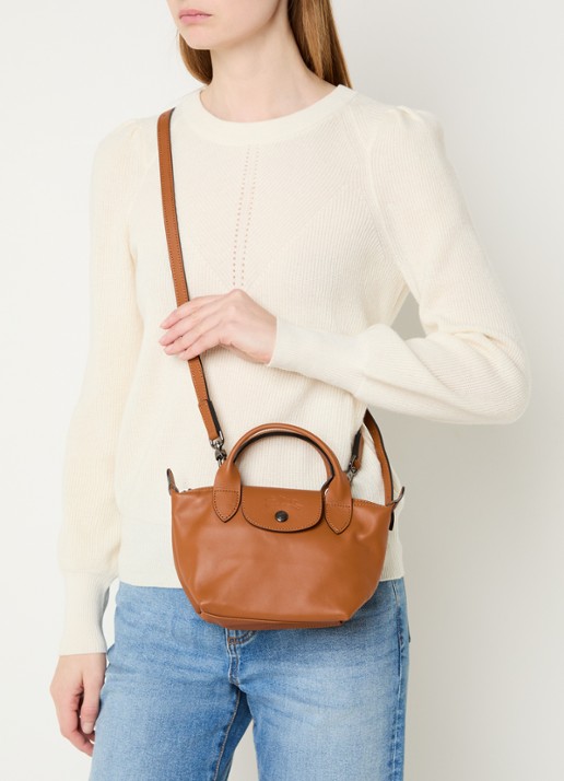 Longchamp Le Pliage Xtra handtas XS van leer - voorkant 2 oranjebruin