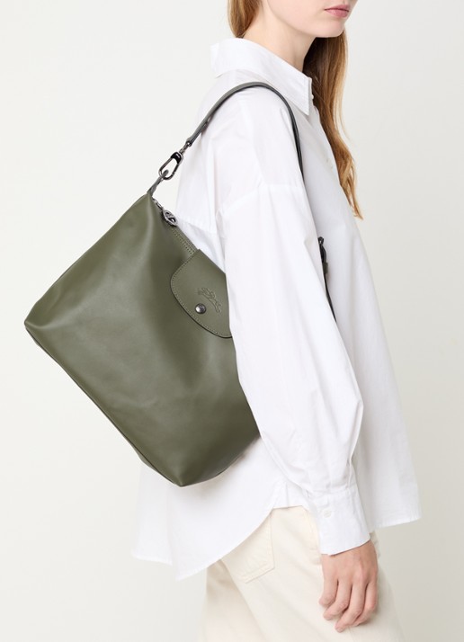 Longchamp Le Pliage Xtra schoudertas M van leer - voorkant 6 bronsgroen