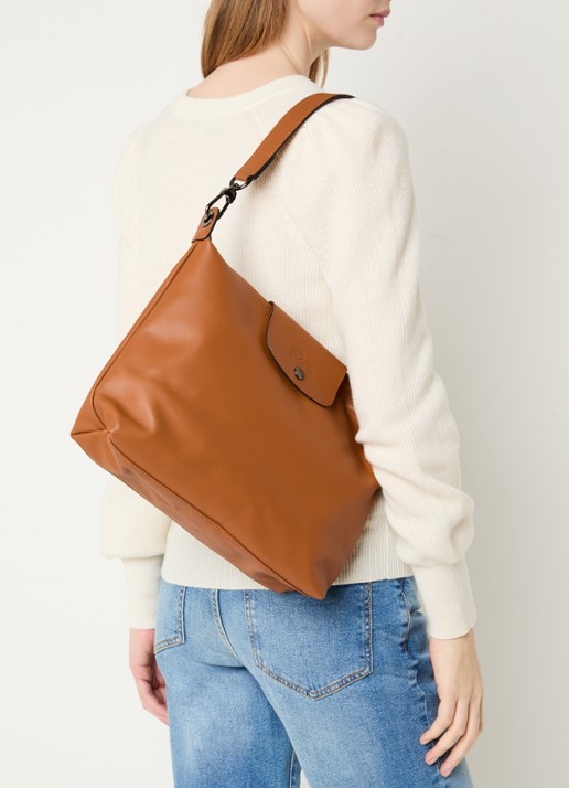 Longchamp Le Pliage Xtra schoudertas M van leer - voorkant 6 oranjebruin