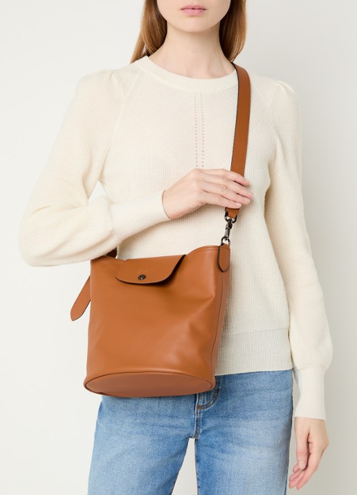 Longchamp Le Pliage Xtra schoudertas M van leer - voorkant 3 cognac