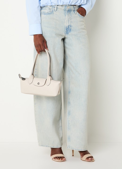 Longchamp Le Pliage Xtra schoudertas M van leer - voorkant 2 creme