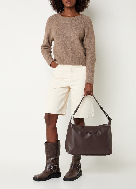 Longchamp Le Pliage Xtra schoudertas XL van leer - voorkant 2 donkerbruin