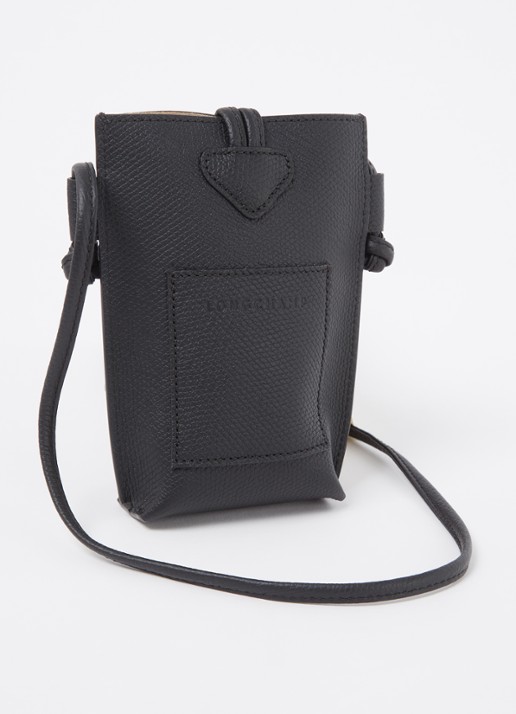 Longchamp Le Roseau crossbody telefoonhoes van leer - achterkant zwart