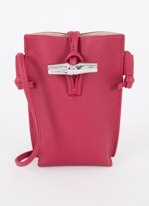 Longchamp Le Roseau crossbody telefoonhoes van leer - voorkant bordeauxrood