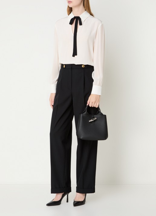 Longchamp Le Roseau handtas S van leer met afneembare schouderriem - voorkant 3 zwart