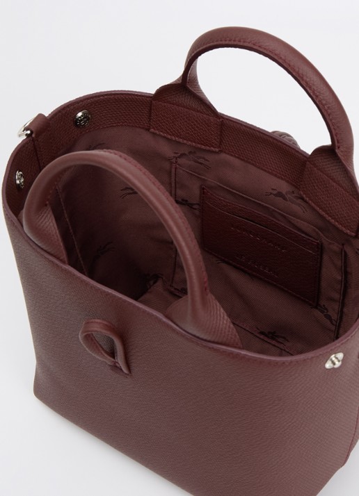 Longchamp Le Roseau handtas S van leer - detail bordeauxrood