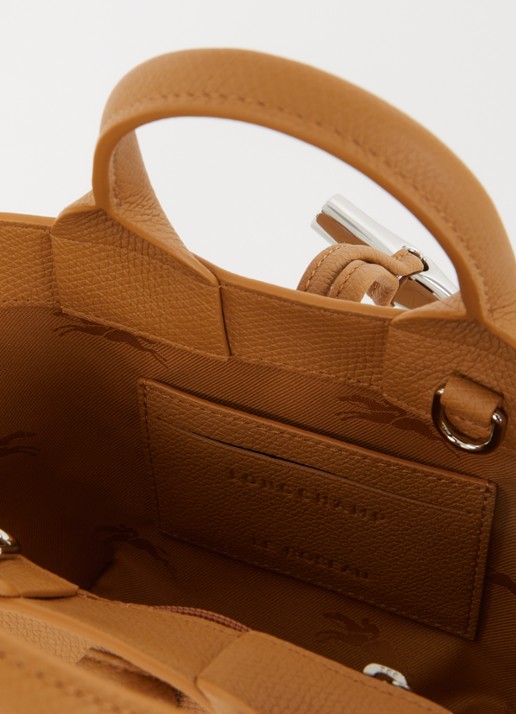 Longchamp Le Roseau handtas XS van leer - detail 2 donkeroranje