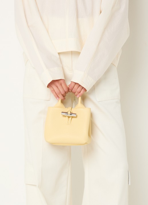 Longchamp Le Roseau handtas XS van leer - voorkant 3 geel