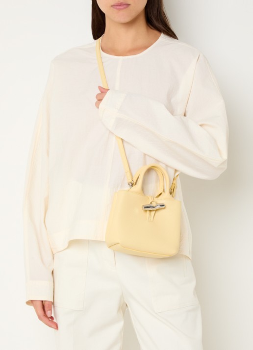 Longchamp Le Roseau handtas XS van leer - voorkant 4 geel
