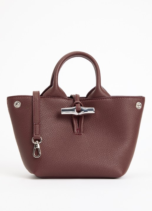 Longchamp Le Roseau handtas XS van leer - voorkant 4 bordeauxrood
