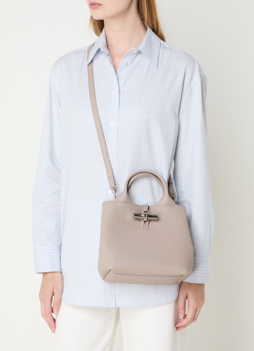 Longchamp Le Roseau S handtas van leer met afneembare schouderriem - voorkant 6 beige