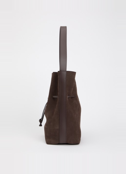 Longchamp Le Roseau schoudertas M van leer met verstelbare schouderriem - detail 4 donkerbruin