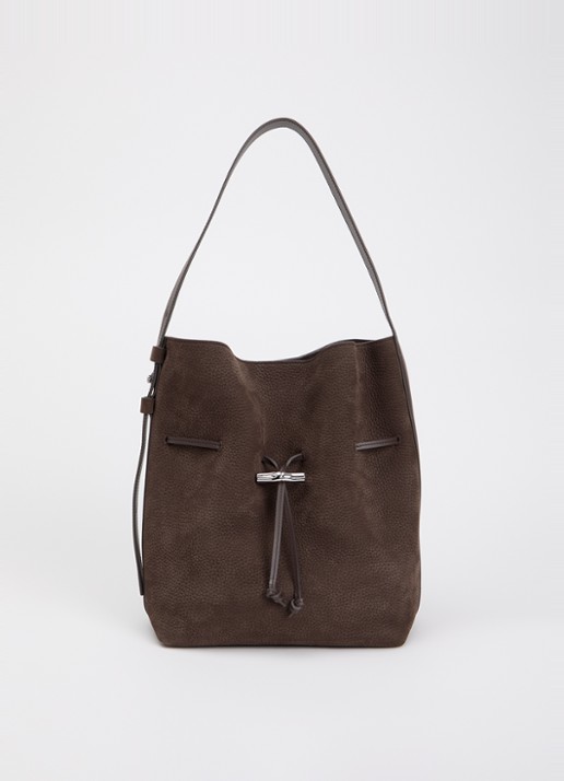 Longchamp Le Roseau schoudertas M van leer met verstelbare schouderriem