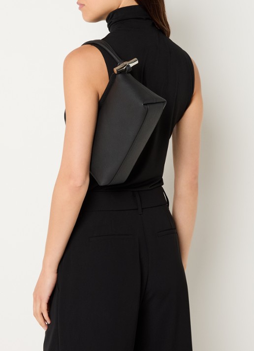 Longchamp Le Roseau schoudertas M van leer  - voorkant 3 zwart