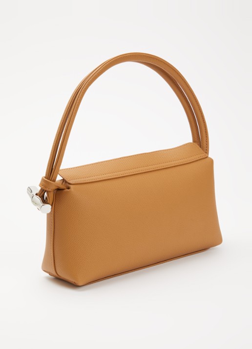Longchamp Le Roseau schoudertas M van leer  - achterkant 4 cognac
