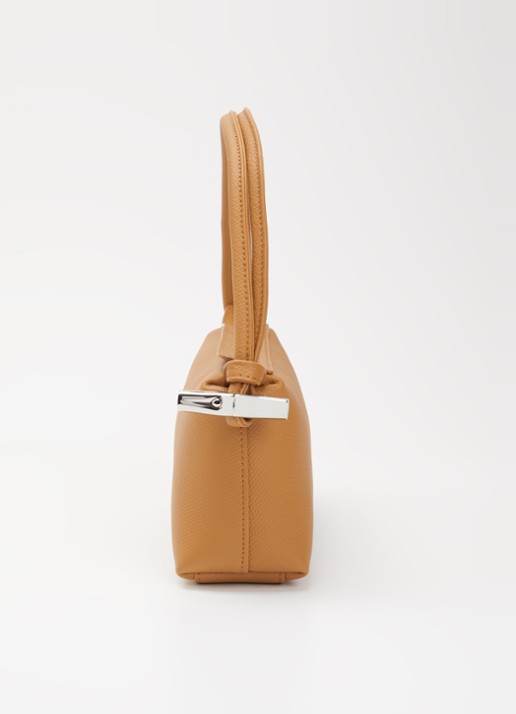 Longchamp Le Roseau schoudertas M van leer  - detail 2 cognac