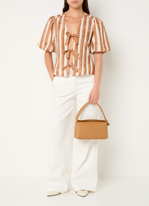 Longchamp Le Roseau schoudertas M van leer  - voorkant 6 cognac