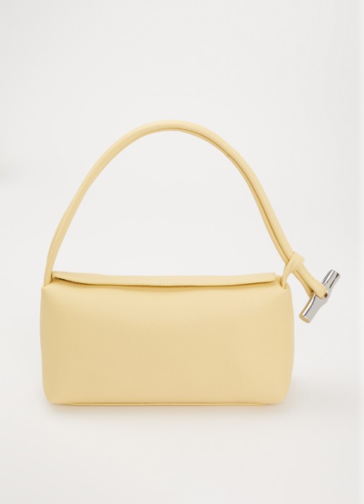 Longchamp Le Roseau schoudertas M van leer  - voorkant 4 lichtgeel