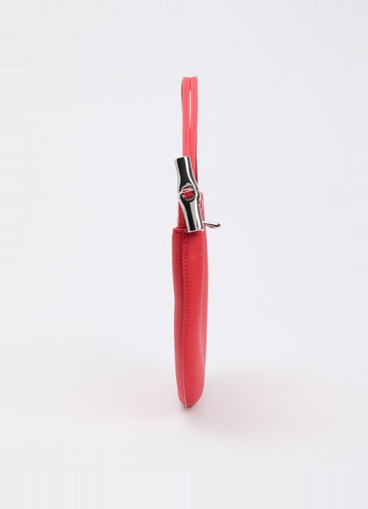 Longchamp Le Roseau schoudertas M van leer - detail 2 koraalrood