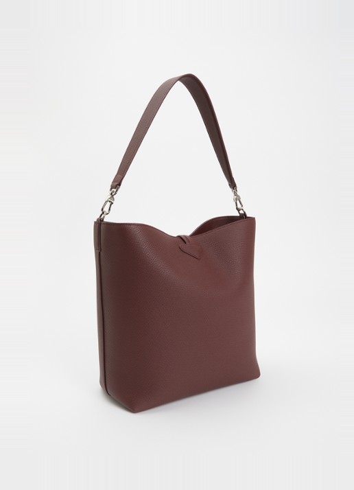 Longchamp Le Roseau schoudertas M van leer - achterkant 5 kastanjebruin