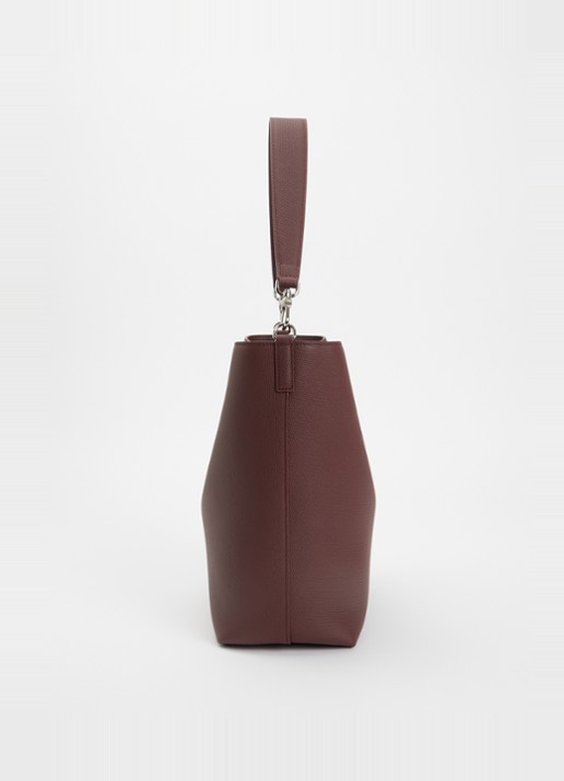Longchamp Le Roseau schoudertas M van leer - detail 2 kastanjebruin
