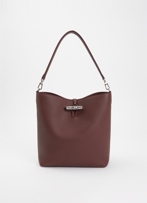 Longchamp Le Roseau schoudertas M van leer - voorkant 4 kastanjebruin