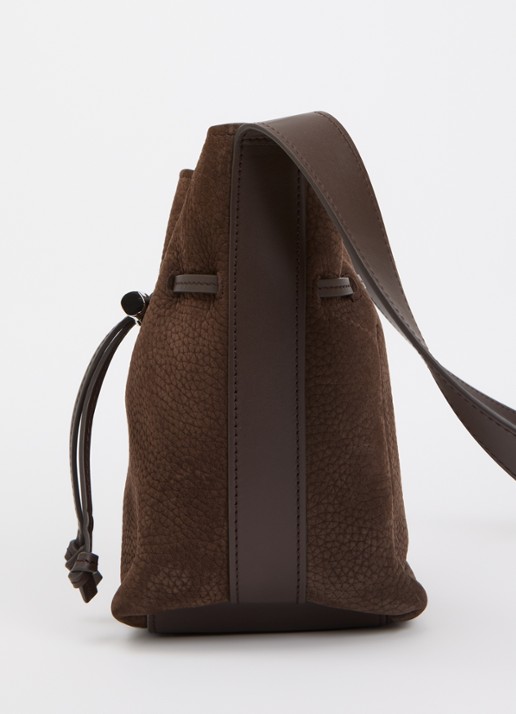 Longchamp Le Roseau schoudertas S van nubuck - detail 2 bruin